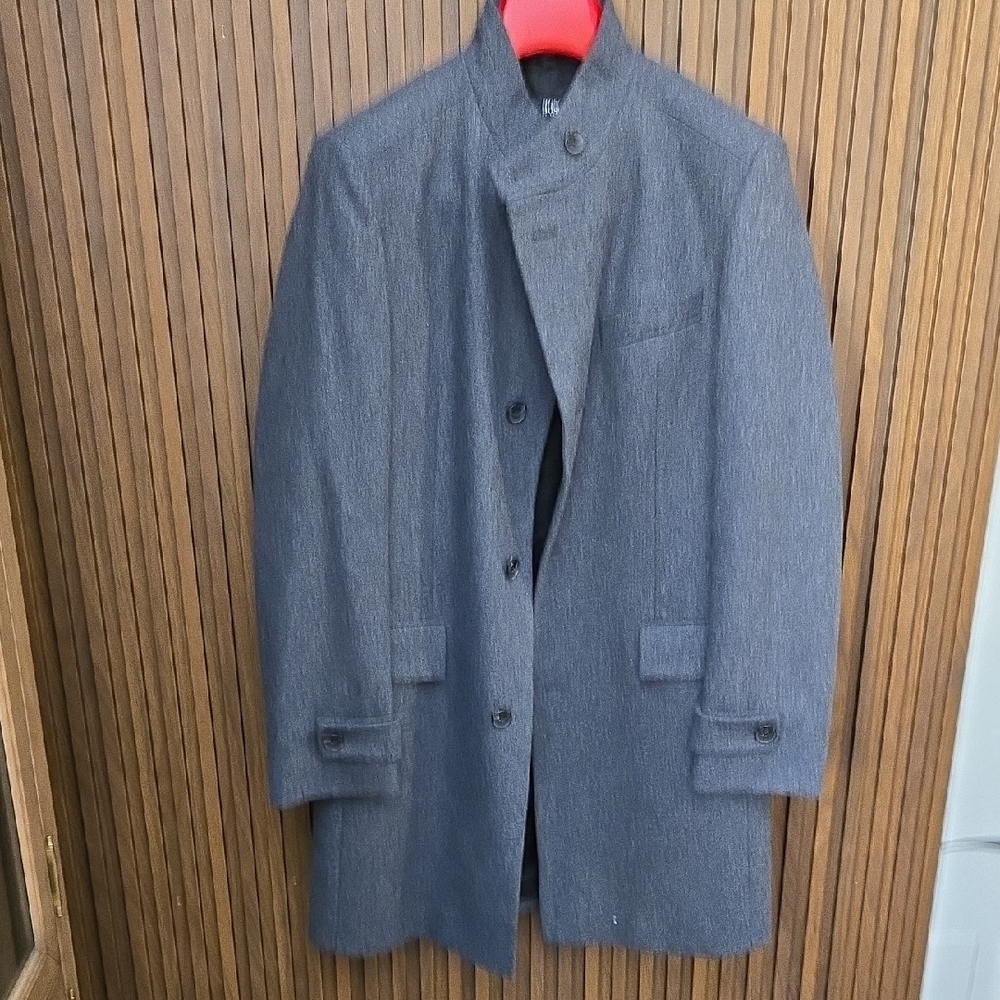 Boss Men's Charcoal Gray Pea Coat with Stand Collar
